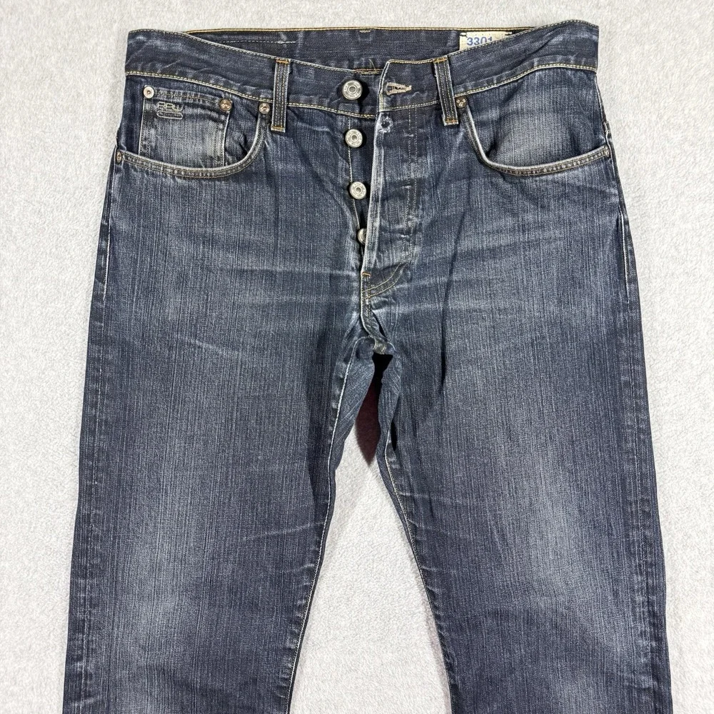 G Star Raw Jeans Men 34x30 Blue 3301 Straight Leg‎ Dark Wash Button Fly Italy